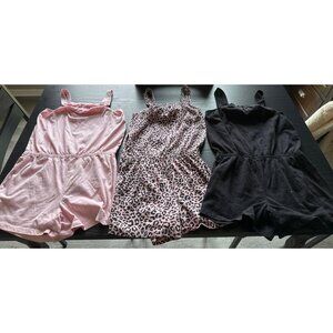 The Childrens Place Girls Size 10/12 Rompers Set Of 3 In Pink Leopard & Black